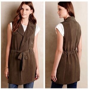 Anthropologie‎ elevenses Draped Trench Vest Olive Brown XS